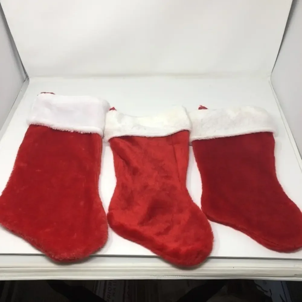 3 Holiday‎ Red Velveteen Christmas Stocking White Cuff 14” To 16”